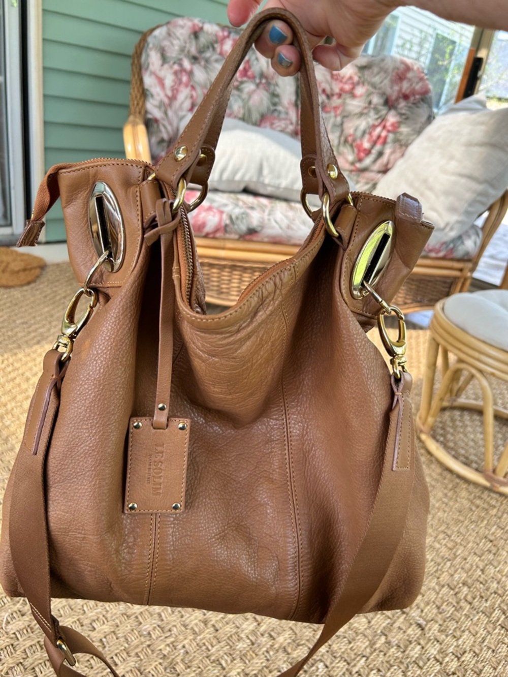 Le Semin Vintage Genuine Leather Camel Brown Large Shopping Bag GUC